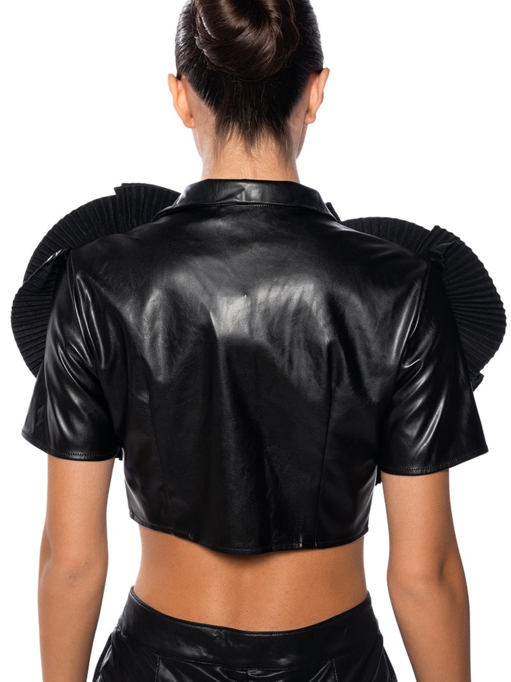 The AKIRA Label Lotus Flower Bomb Faux Leather Collared Top - Picture 4 of 5